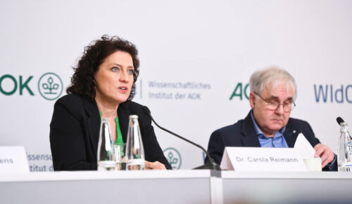 Dr. Carola Reimann und Prof. Dr. Jürgen Wasem bei der Vorstellung des Krankenhaus-Reports. (Foto: Andrea Katheder)