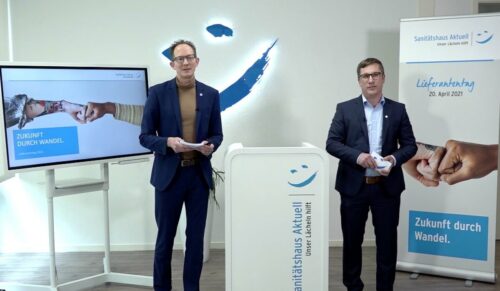 Ben Bake (l.) und Ulf Doster beim digitalen Lieferantentag der Sanitätshaus Aktuell AG (Foto: Screenshot)