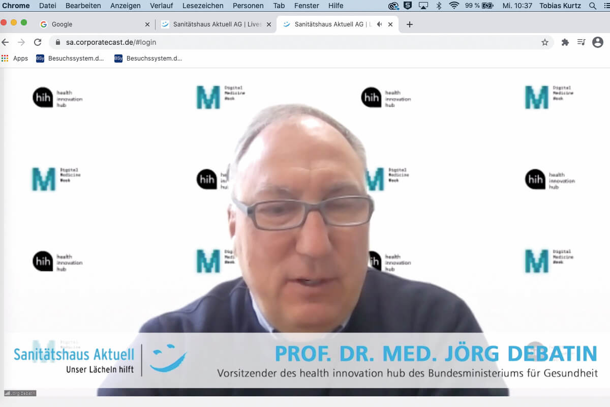 Prof. Dr. Jörg Debatin anlässlich seines Vortrags bei der Cheftagung der Sanitätshaus Aktuell AG. (Foto: Screenshot)