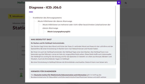 Im Helios Patientenportal werden Fachbegriffe, Diagnosen und Maßnahmen erklärt. (Foto: Screenshot Helios Kliniken)