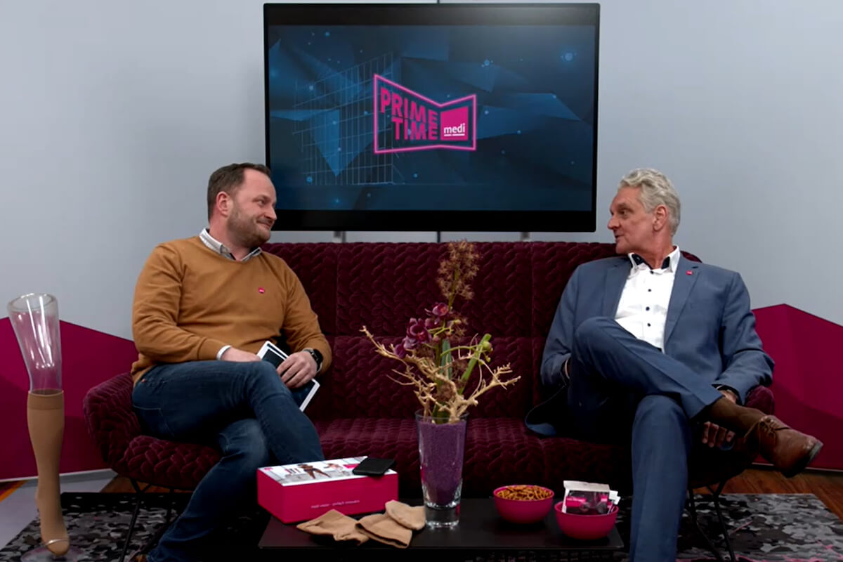 Wir sehen uns als Ihr Partner, um Ihnen Komplexität zu nehmen und gemeinsam Versorgungslücken zu schließen“, so Klaus Herold, Vertriebsleitung Department Compression Medi (l.), im Gespräch mit Martin Sprödhuber, Leitung Key Account Management Medi Deutschland. (Foto: www.medi.de)
