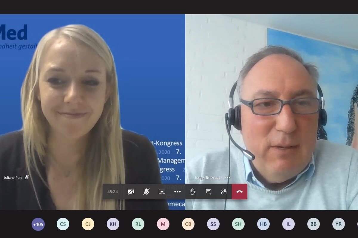 Juliane Pohl (BVMed) und Prof. Jörg Debatin, Chariman des Health Innovation Hub. (Screenshot: Homecare-Management-Kongress BVMed)