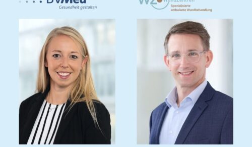 Juliane Pohl, Leiterin des Referats Ambulante Gesundheitsversorgung beim BVMed, und André Lantin, Geschäftsführer der WZ-WundZentren in Düsseldorf. (Foto: BVMed/Manfred Beeres)