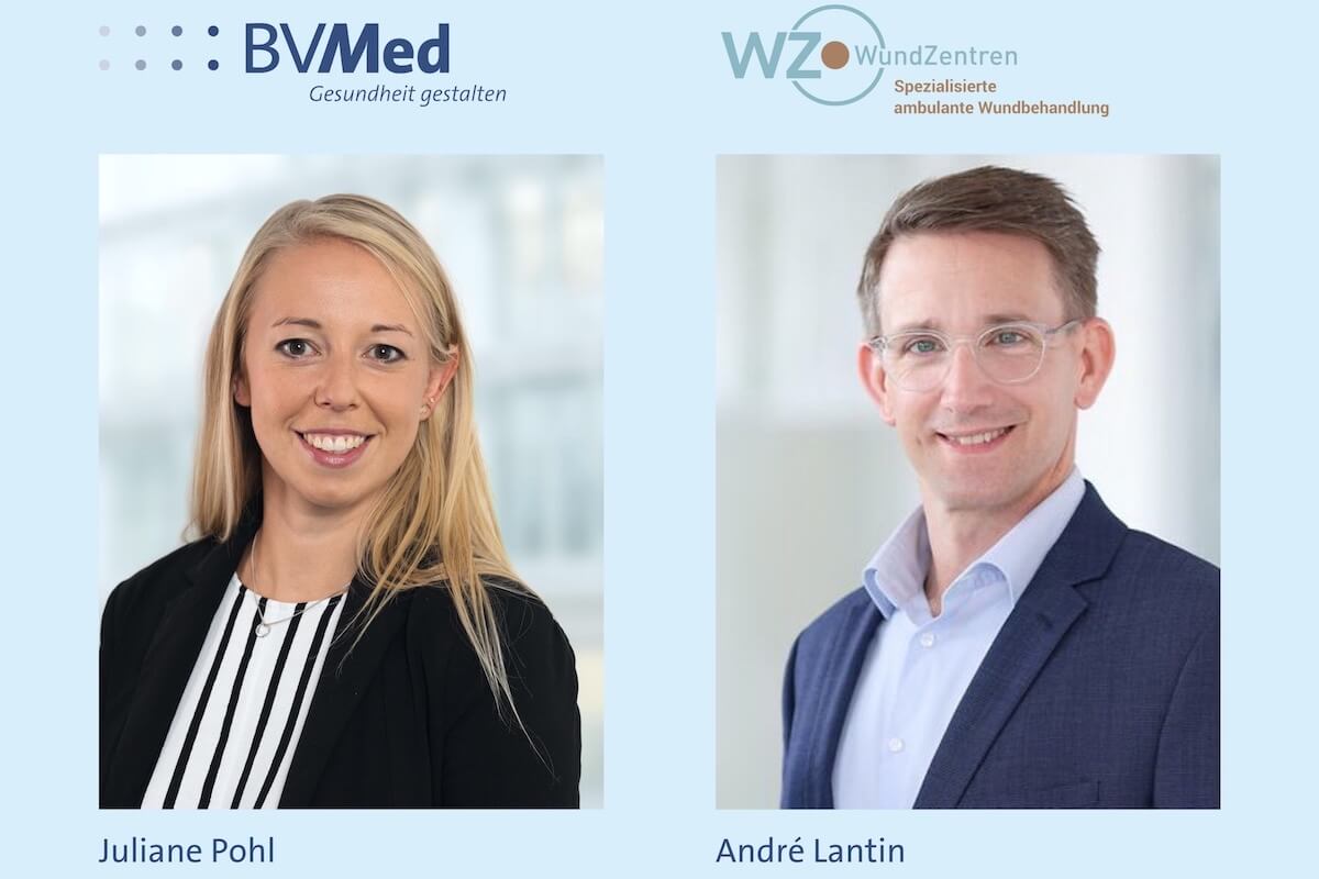 Juliane Pohl, Leiterin des Referats Ambulante Gesundheitsversorgung beim BVMed, und André Lantin, Geschäftsführer der WZ-WundZentren in Düsseldorf. (Foto: BVMed/Manfred Beeres)