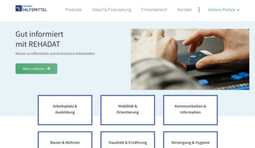 Das Portal Rehadat-Hilfsmittel zeigt sich in einem neuen Layout. (Screenshot: REHADAT)