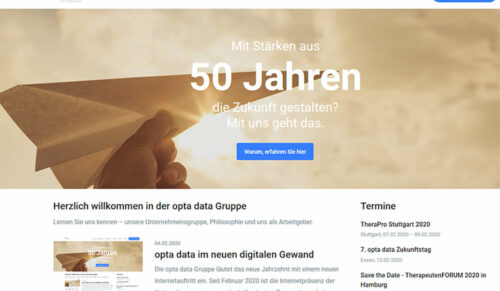 Die Opta Data Gruppe präsentiert sich im Internet ab sofort mit einem zweigeteilten Auftritt. (Screenshot: Opta Data Gruppe)