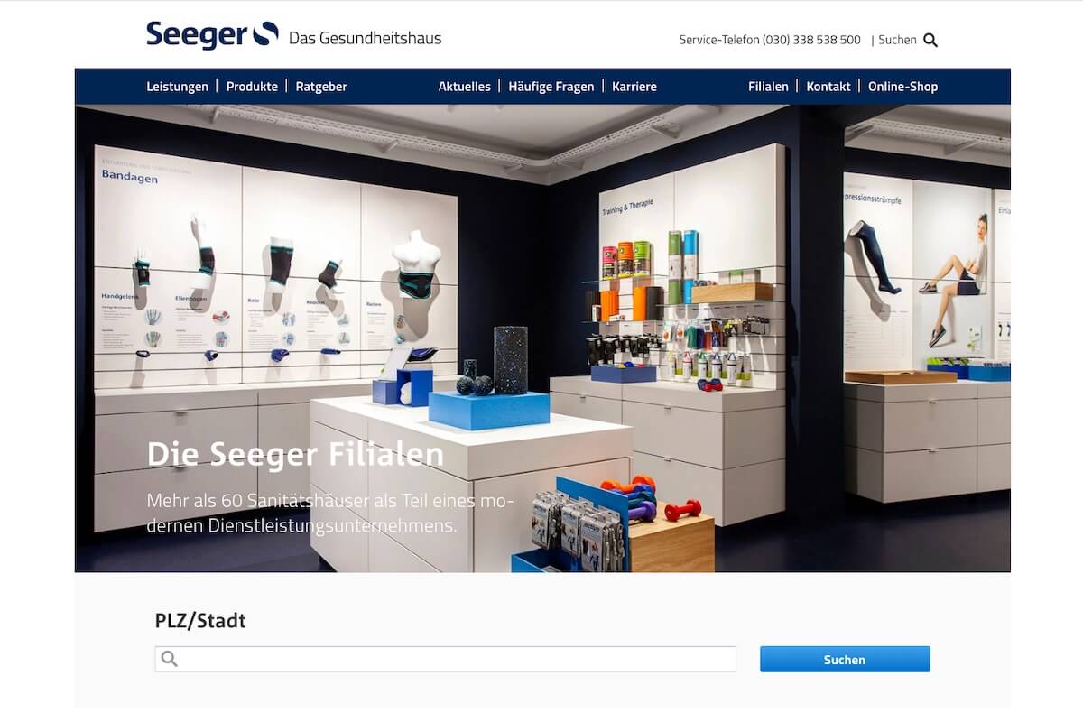 Das Sanitätshaus Seeger betreibt über 70 Filialen in Berlin und Brandenburg. (Foto: Screenshot www.seeger-gesundheit.de)