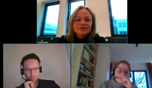 Antje Domscheit (BAS, oben) diskutierte zusammen mit Kirsten Abel und Dr. Henning Schweer (Foto: Screenshot)
