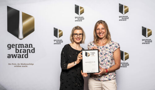 Alice Kastner (l.) und Claudia Iberle nahmen am 6. Juni in Berlin den German Brand Award 2019 für Medi entgegen. (Foto: Lutz Sternstein – www.phocst.com)
