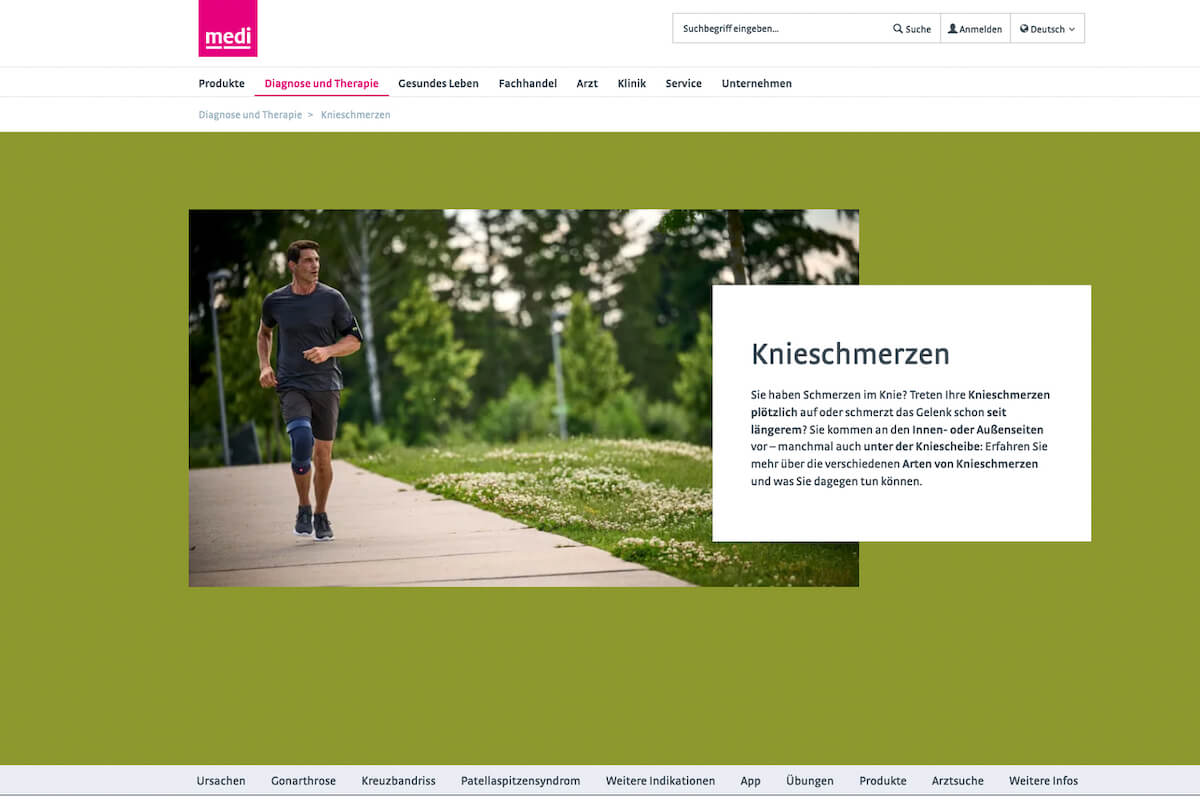 Medi präsentiert sich auf seiner Website mit einem neu gestalteten Gesundheitsbereich. (Foto: www.medi.de)