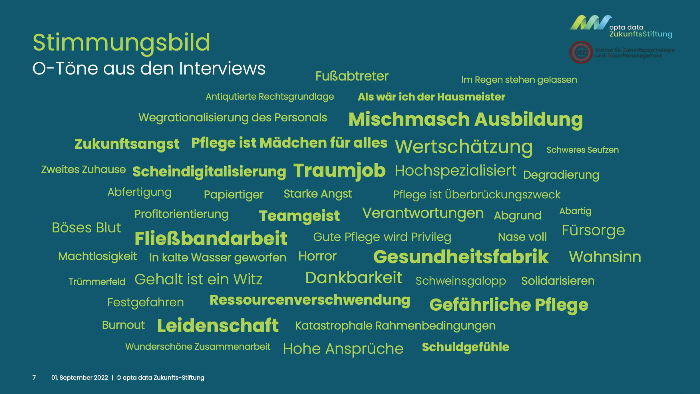 Stimmungsbild aus der Branche: Das sagen Pflegekräfte. (Screenshot aus der Studie: Opta Data)
