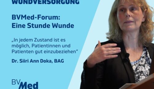 Dr. Siiri Ann Doka von der BAG Selbsthilfe war zu Gast auf dem Dialogforum „Eine Stunde Wunde“ des BVMed am 17. Mai 2024 auf dem Bremer Wundkongress. (Foto: BVMed)