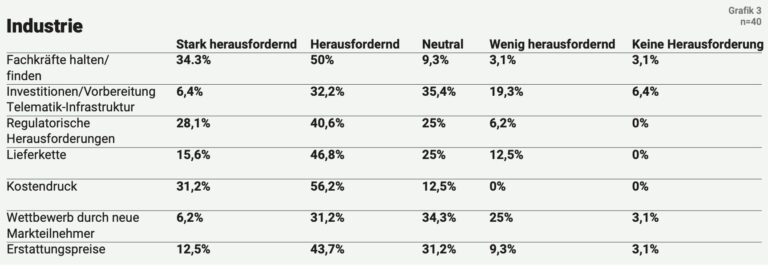Diese Herausforderungen sehen die befragten Industrie-Teilnehmer. (Grafik: GesundheitsProfi Marktforschung)