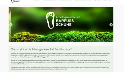 Auf der Website der AG Barfußschuhe will der GMS Verbund Endkunden übersichtlich informieren. (Screenshot: ag-barfussschuhe.de)