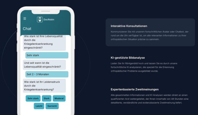 Der Avatar stellt Fragen zu Schmerzen, bisherigen Behandlungen und Mobilitätseinschränkungen. (Foto: Screenshot der docrobin.net)