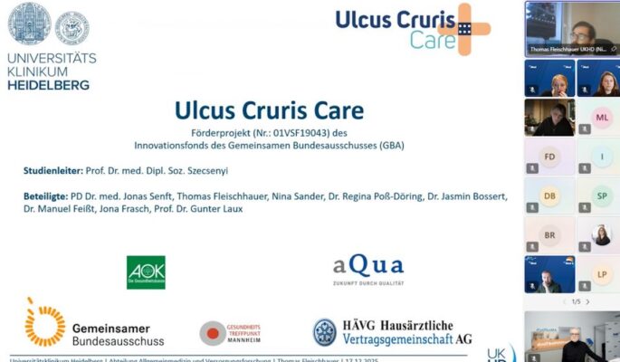 Thomas Fleischhauer, Universitätsklinikum Heidelberg, stellte beim Dialogforum „Eine Stunde Wunde das Projekt Ulcus cruris care vor. (Screenshot: BVMed)