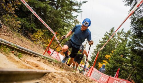 Stephan Scherzer beim „Kilometre Vertical de Fully“ in der Schweiz: 1.000 Höhenmeter auf 1,9 Kilometern mit bis zu 60 Prozent Steigung – möglich durch eine individuell gefertigte 3-D-gedruckte Polymerorthese. (Foto: Stephan Scherzer)