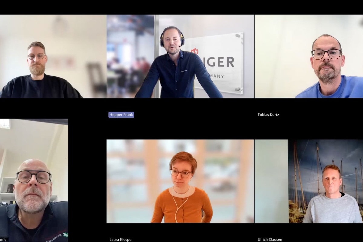 Die Gesprächsteilnehmenden im Uhrzeigersinn: Maximilian Möller, Frank Hepper, Tobias Kurtz, Ulrich Clausen, Daniel Simnowski Bürkner und Laura Klesper. (Foto: Screenshot)