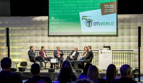 Diskutierten über die Voraussetzungen und Vorteile einer vernetzten Versorgung: Moderator Michael Blatt (Verlag OT), Dr. Verena Glöckner, Prof. Dr. Bernd Kladny, Alf Reuter, Prof. Dr. Susanne Saal, Nicole Baumgart (AOK Plus, verdeckt) und Sven Schicke (AOK Plus). Foto: Leipziger Messe/Uwe Frauendorf